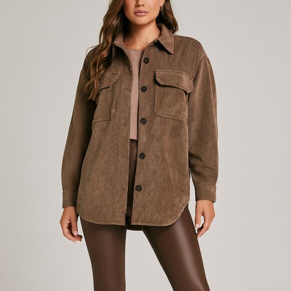 NWOT Vintage Taupe Brown Corduroy Suede Collared Fall Shaket Jacket Coat - Picture 1 of 11